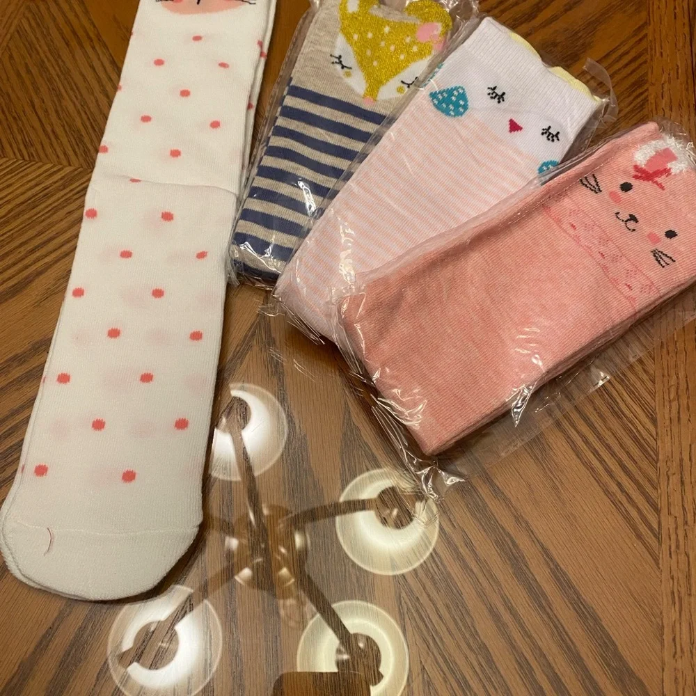 Cute Animal Patterned Kids Socks Set - Pink, White, Blue
